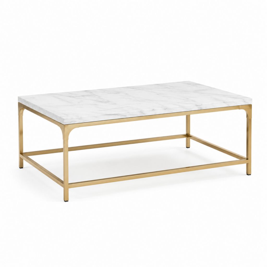 Table basse rectangulaire blanche effet marbre cadre en acier doré 100 x 60 x 45 cm