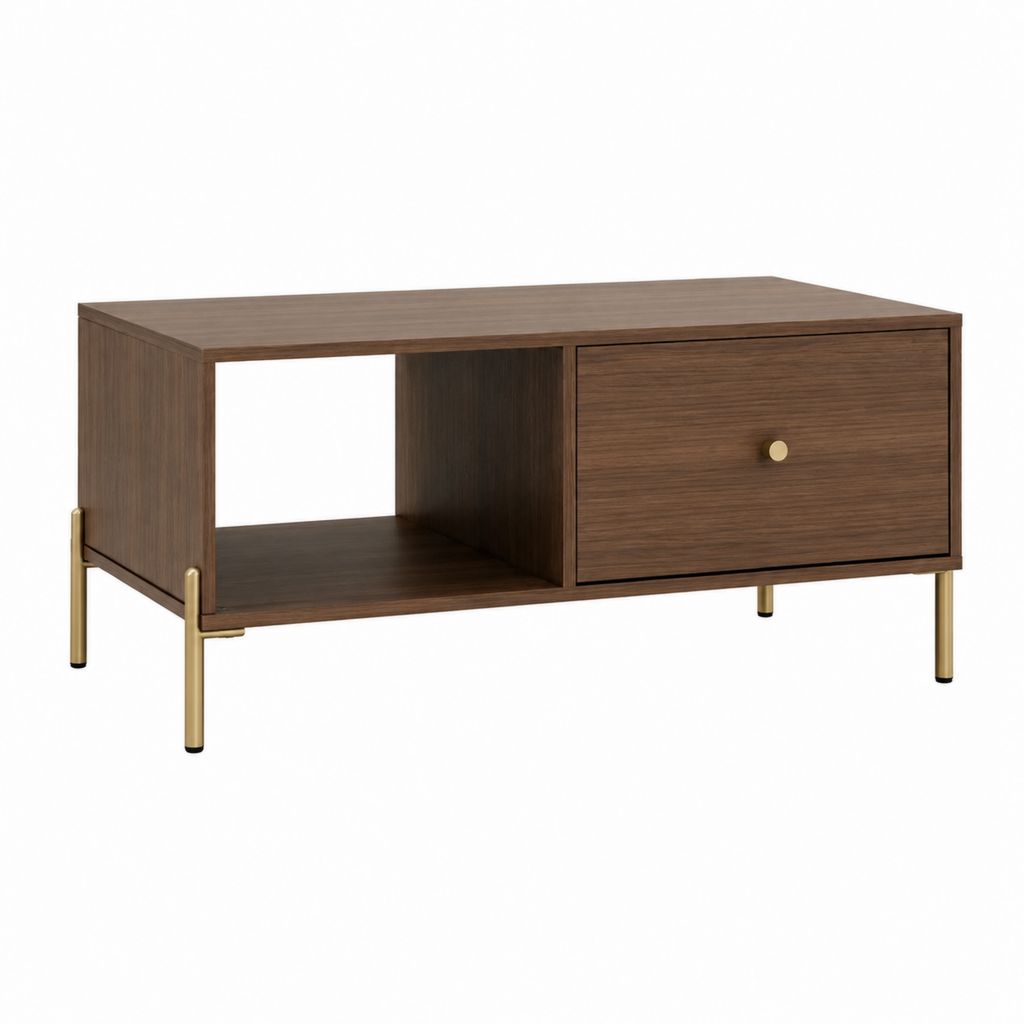 Table basse avec rangement noyer en panneaux de particules 100 x 50 x 45 cm