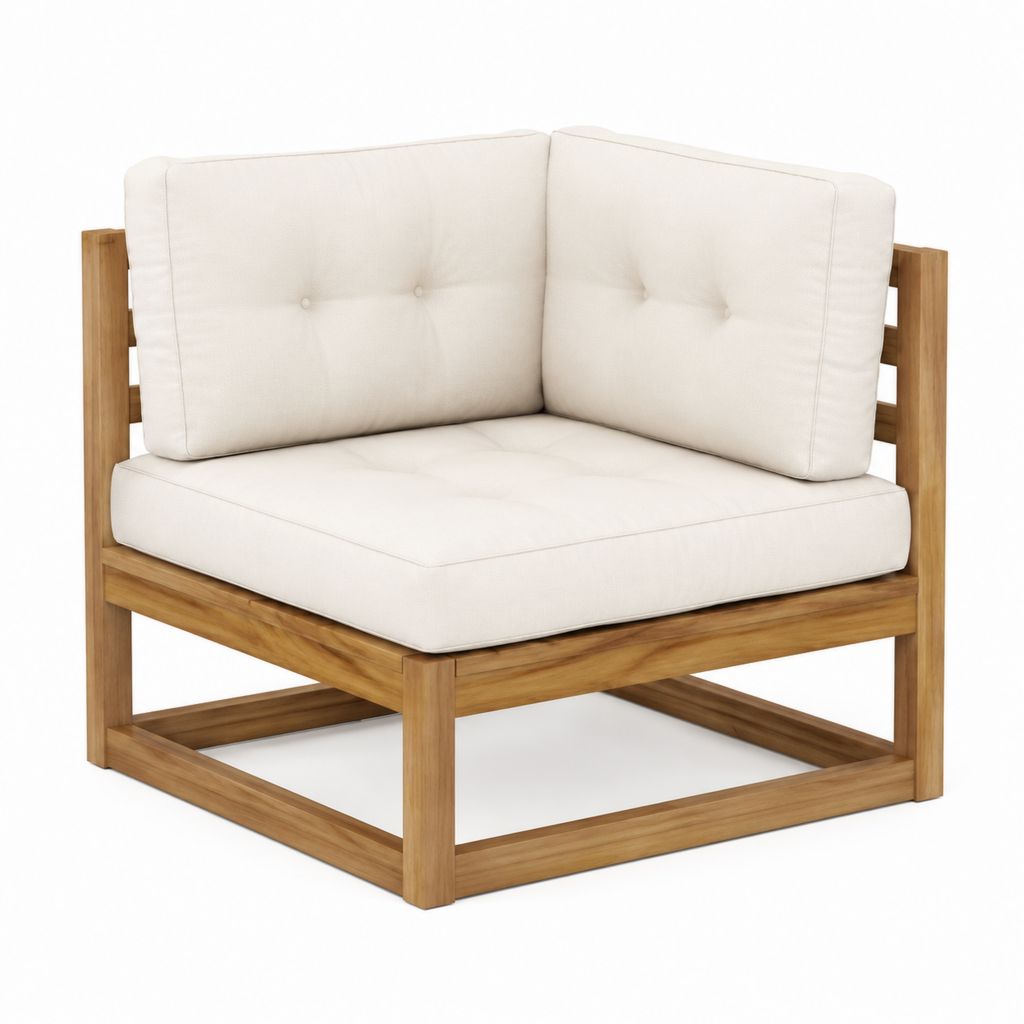 Fauteuil de jardin d'angle en acacia massif beige avec coussins 82 x 82 x 70 cm