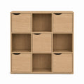 Bibliothèque de rangement en chêne clair avec 5 portes et 4 niches 110 x 110 x 30 cm