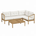 Salon de jardin d'angle 4 places avec table basse en acacia massif blanc 218 x 218 x 65 cm