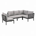 Salon de jardin d'angle 4 places gris et noir en acier thermolaqué et corde PE 250 x 190 x 78 cm