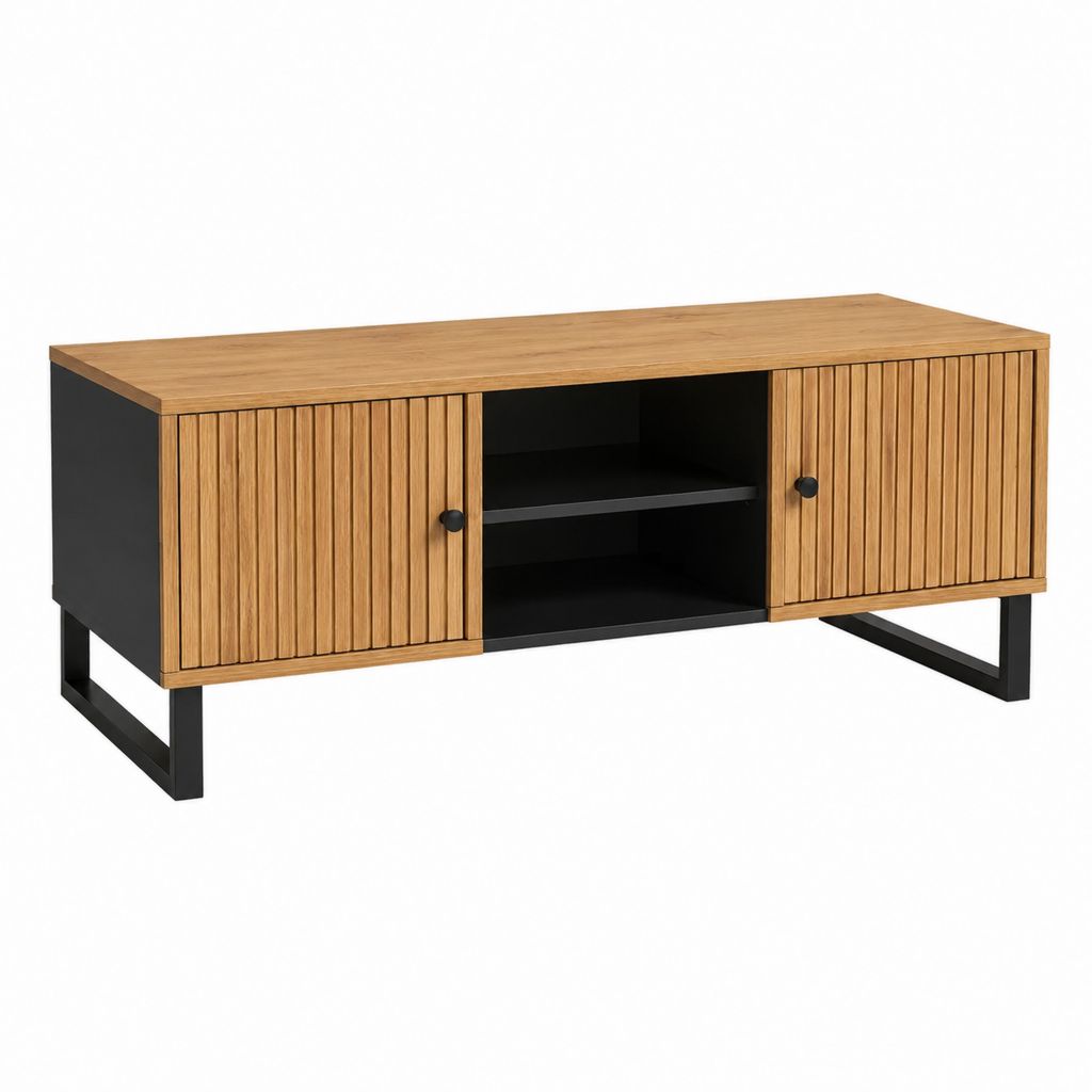 Table basse avec rangement chêne noir en MDF et acier rectangulaire 120 x 40 x 50 cm