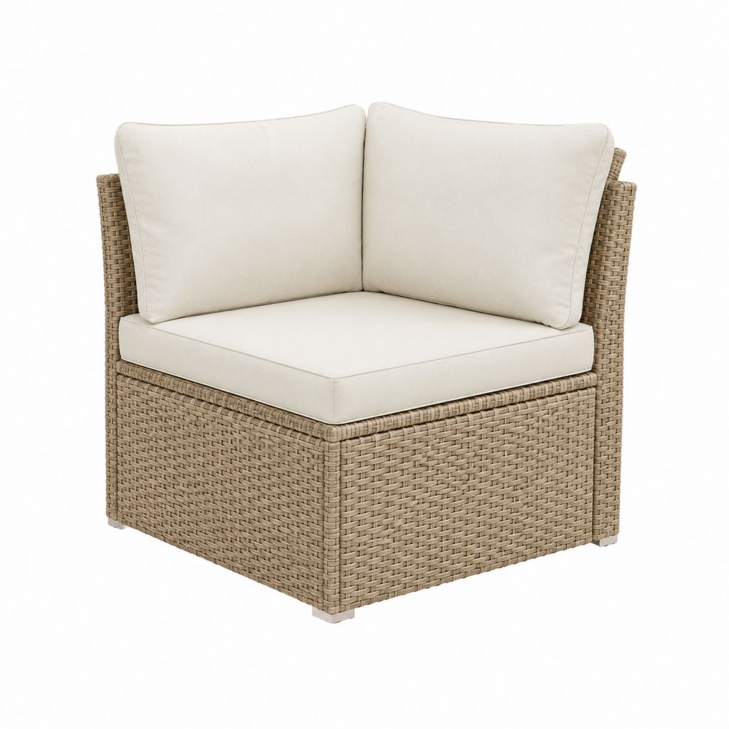 Fauteuil d'angle de jardin beige en résine tressée PE avec coussins 85 x 85 x 70 cm